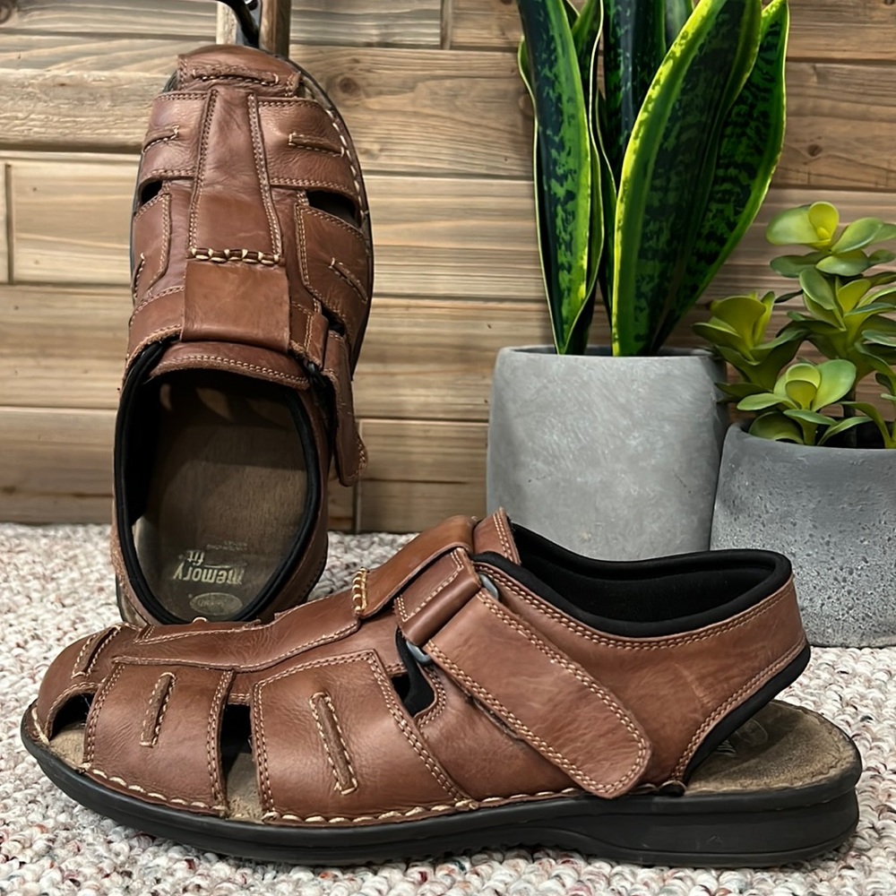 Dr Scholls Mens Gaston Brown Leather Fisherman Sandals